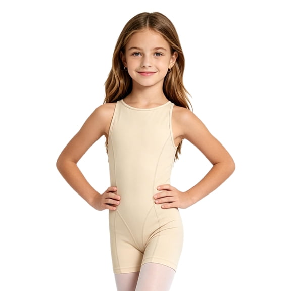 Hansber Kids Tumbling Biketards Ballet Leotard Gymnastics Unitards One Piece Dance Jumpsuit Sleeveless Rompers Nude 16