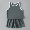 thumbnail image 2 of CPNG Boys Girls Casual Sport Clothes Quick Drying Solid Color Sleeveless Round Neck Vest and Shorts Two Piece Set(Grey,11-12 Years), 2 of 9