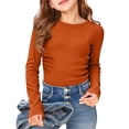 thumbnail image 2 of Tfken Summer T-Shirts For Girls Solid Color Long Sleeve Crew Neck Tops Daily Wear Casual Kids Comfortable Shirts Orange Size 13-14 Years, 2 of 4
