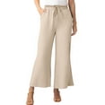 thumbnail image 3 of Sentmoon Wide Leg Linen Pants for Women Solid Color Drawstring Elastic Waist Spring Pants Plus Size Loose Fit Summer Stretch Pants for Women for Travel and Vacation, 3 of 8
