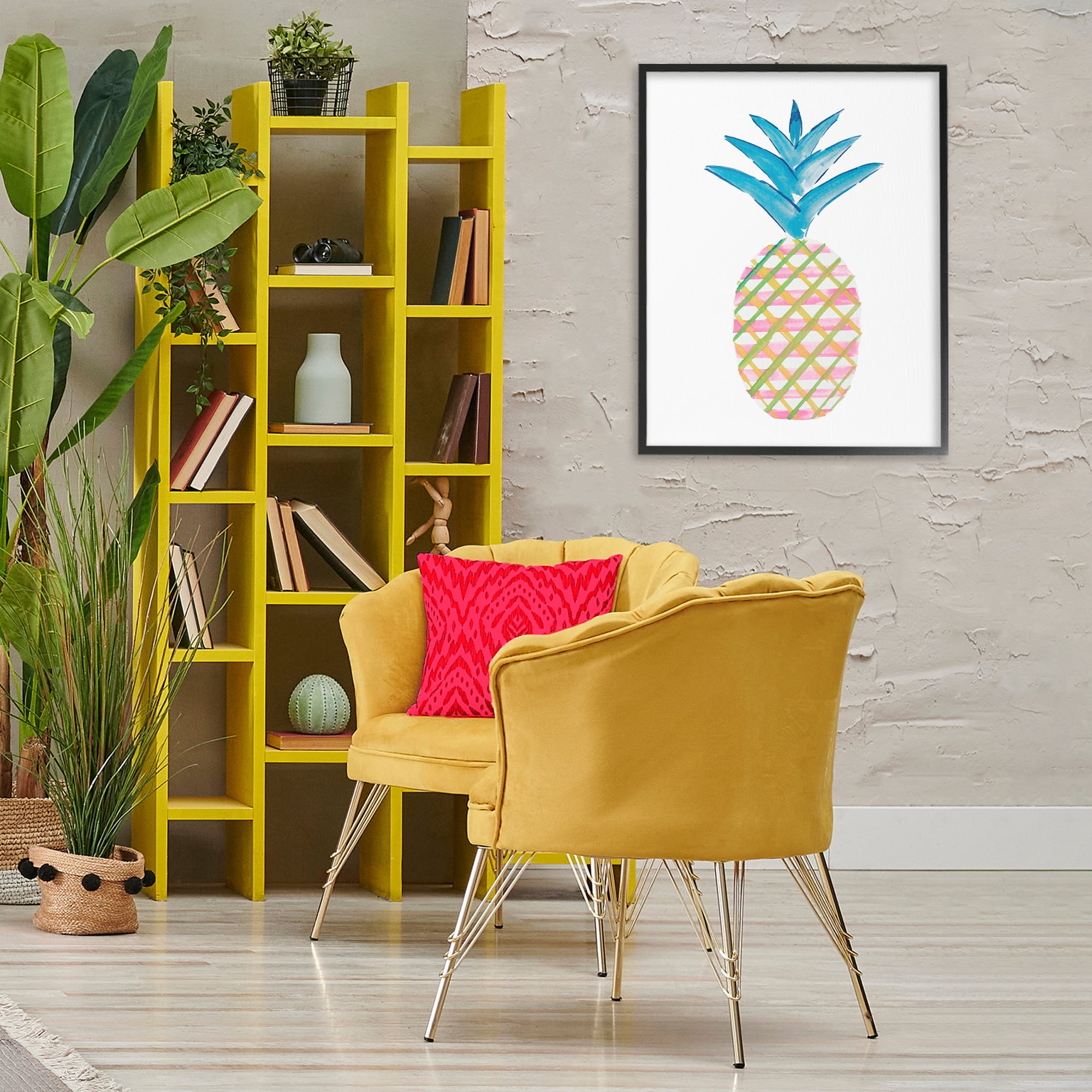 Stupell Industries Tropical Tartan Pineapple Food & Beverage Painting Black Framed Art Print Wall Art, 24 x 30