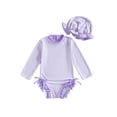 thumbnail image 1 of Gupgi Baby Girls Rash Guard with Hat, 0-3 Years Toddler Striped Swimsuit Long Sleeve Crew Neck Ruffle Swimwear, 1 of 9