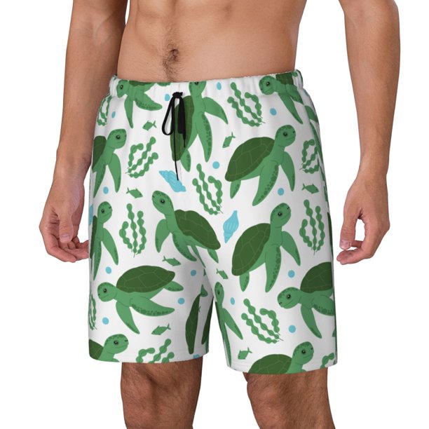 Fotbe Cartoon Turtle Traje de Baño para Hombre – Shorts de Natación de Secado Rápido con Forro y Bolsillos-Large