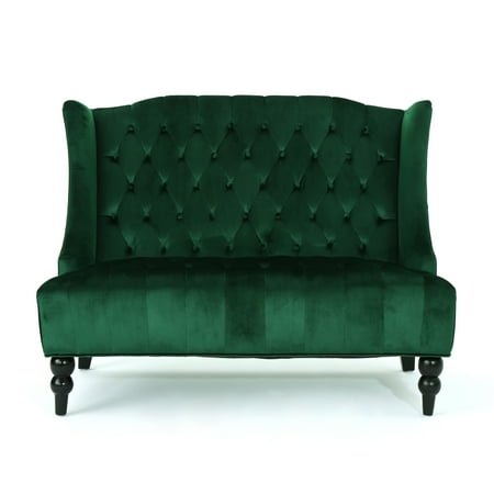 - Leah Traditional Tufted Winged Velvet Loveseat, Emerald