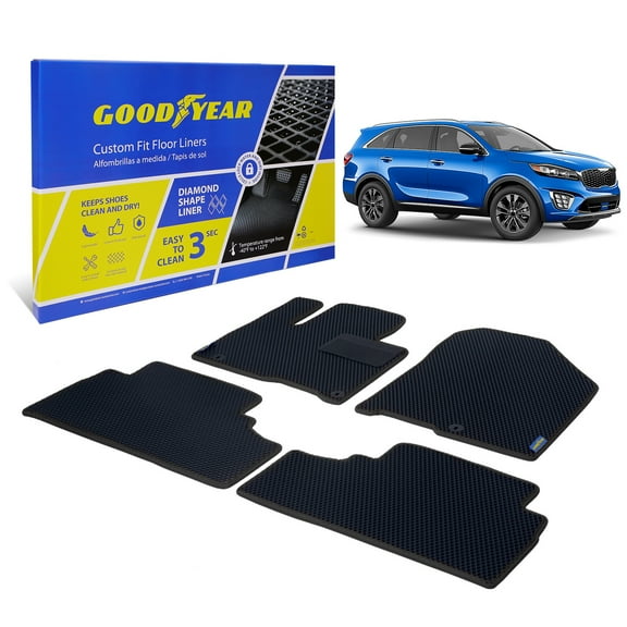 Goodyear All-Weather Car Floor Mats –Custom Fit for Kia Sorento 16-20, Black 4 Pc.Set, Heavy-Duty Diamond Floor Liners for Cars, SUVs, Trucks–Ultimate Interior Car Accessories for Men&Women -GY007052