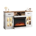 thumbnail image 7 of Hassch Rustic Fireplace Entertainment Center with Storage, 58" Wood TV Console with 25" Heater Insert, Checkered Glass Doors, Drawers & Adjustable Shelves, Brown+White Living Room Media Cabinet, 7 of 7