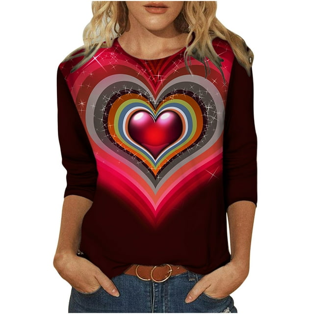Blusa informal de manga larga con cuello redondo y estampado de amor para mujer Fridja hkj2745