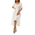 thumbnail image 2 of Qiylii Women Summer Casual Dress, Short Puff Sleeve Plain/Floral Square Neck High Waist Dress, Ladies Summer Long One-Piece Dresses, 2 of 9