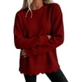 thumbnail image 2 of Crewneck Sweatshirts Women Oversized Scalloped Casual Pullover Long Sleeve Comfort Soft Cute Sweater Relaxed Loose Fit Lightweight Loungewear Athletic Daily Trendy Fall Outfits Wine L, 2 of 5