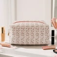 thumbnail image 3 of allydrew Floral Quilted Makeup Bag for Cosmetics, Toiletries, Travel, Petite Pink, 3 of 5