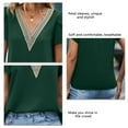thumbnail image 6 of Slatcetga Women Summer Top Casual Petal Sleeve Short Sleeve V Neck Lace Splicing Neck Shirt Top Dark Green S, 6 of 7