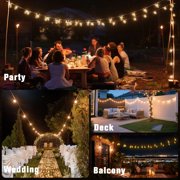 DAYBETTER 100FT Solar Outdoor String Lights, Hanging Patio Lights with 24 Shatterproof S14 Bulbs, Waterproof, for Porch, Patio, Holiday