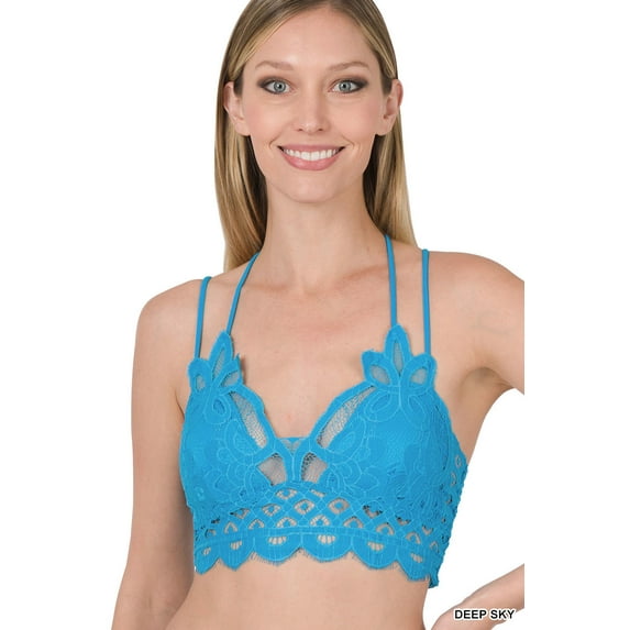 TheLovely Women & Plus Crochet Sexy Lace Bralette Smocking Back Bra with Removable Bra Pads