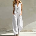 thumbnail image 2 of Guluxicc Womens Linen Jumpsuit Sleeveless Casual Wide Legs Rompers Baggy Button Down V Neck Summer Overalls with Pockets, 2 of 7