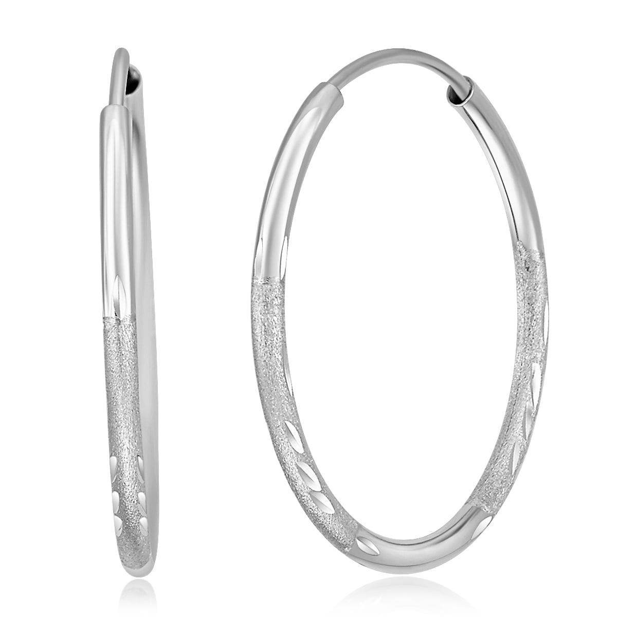 14k White Gold 1.5mm Diamond-cut Endless Hoop Earrings 