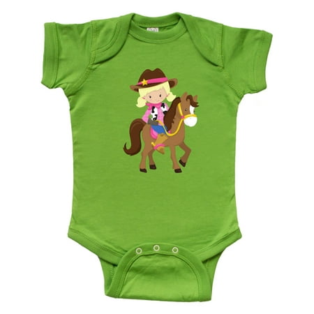 

Inktastic Cowboy Girl Cowgirl On Brown Horse Blonde Hair Gift Baby Girl Bodysuit