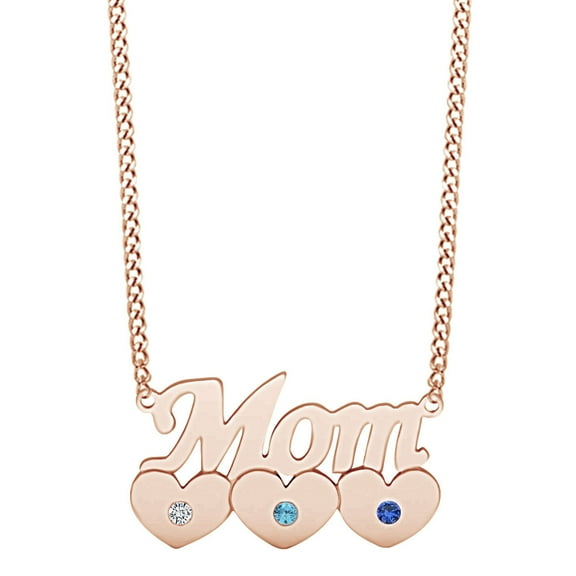 Mother's Day Jewelry Gifts Round Simulated Three Birthstones Mom Pendant Necklace In 14k Rose Gold Over Sterling Silver
