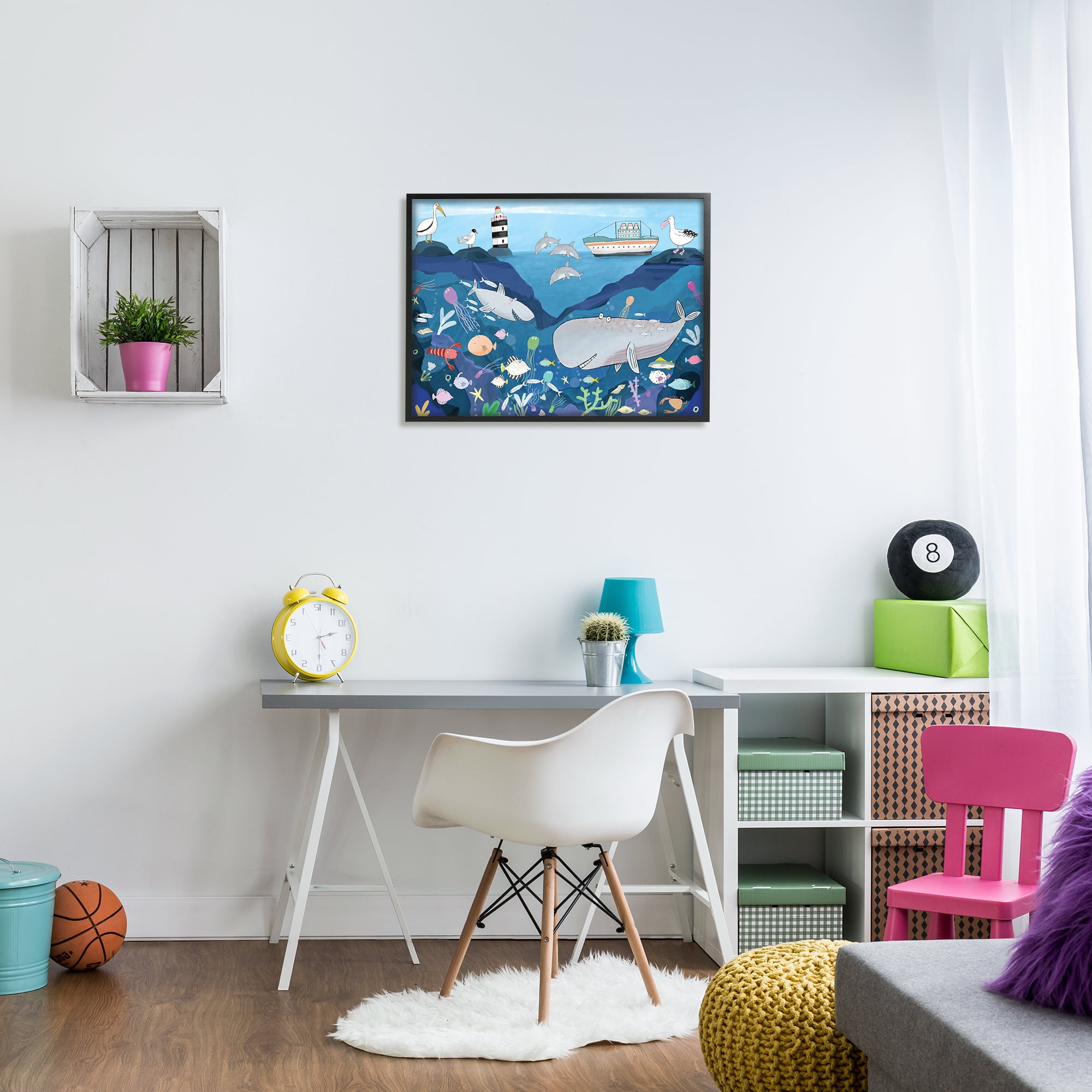Stupell Industries Underwater Wildlife Kid's Illustration Shark Whale Boat, 24 x 30, Designed by Carla Daly