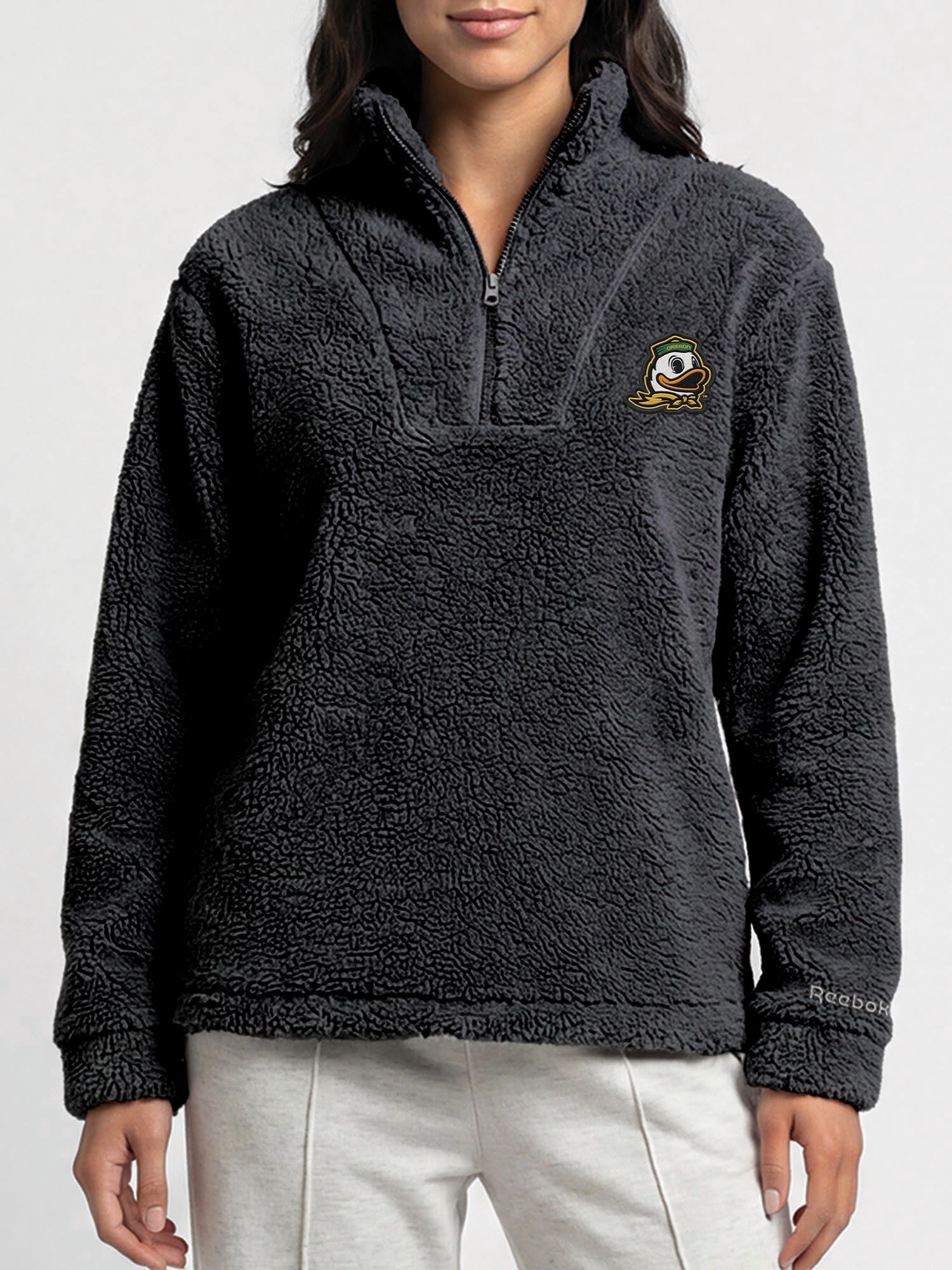 Oregon Ducks Reebok Womens Relaxed Fit Qtr Zip Sherpa Pullover
