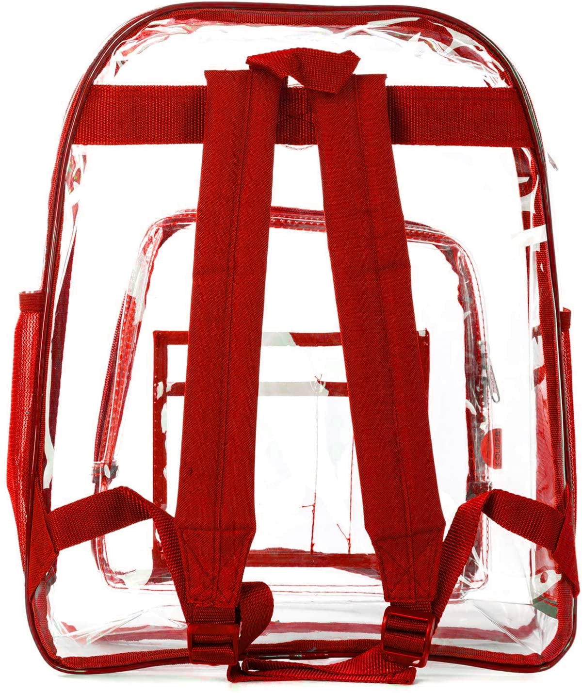 K-Cliffs Unisex Heavy Duty Clear Backpack See Through PVC Work Security Bag Transparent Workbag Red