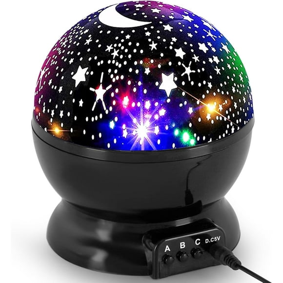 ULTREND LED Night Light for Kids, Moon and Star Projector 360 Degree Rotation - 4 LED Bulbs 9 Light Color Changing with USB Cable (Black)