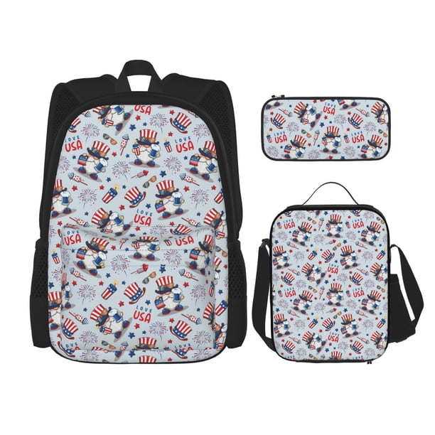 Balery I Love USA Mochila Escolar 3 en 1 para Niños - Mochila Resistente con Lonchera Térmica y Estuche - Mochila Escolar para Niños y Niñas
