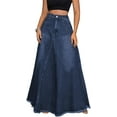 thumbnail image 6 of Women's Retro Distressed High Waist Frayed Hem A Line Wash Maxi Long Denim Skirt with Pockets, 6 of 10