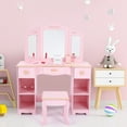 thumbnail image 5 of Zzistar Kids Vanity Table Set with Detachable Tri-Folding Mirror and Square Stool, Wood Makeup Desk Dressing Table with 3 Drawers and Open Shelves, 5 of 9