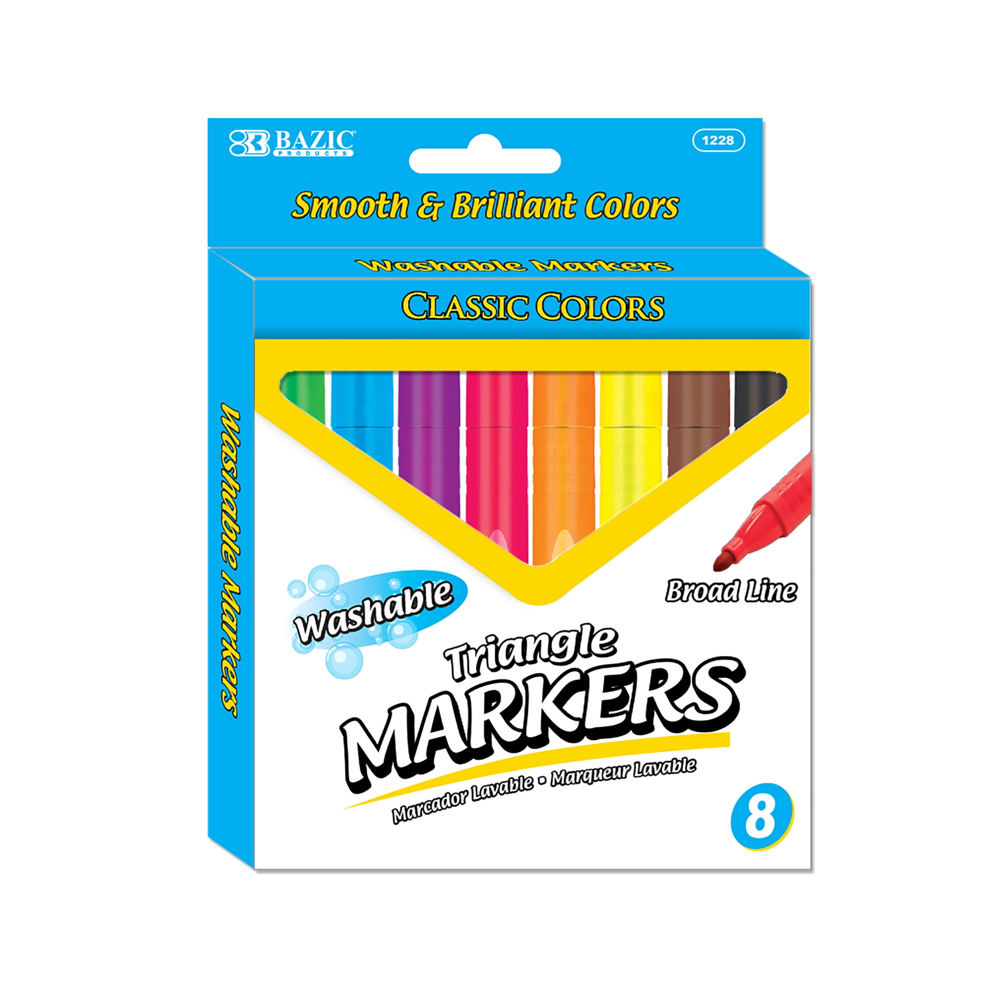 BAZIC Washable Markers 8 Color Triangle Jumbo Coloring Marker (8/Pack