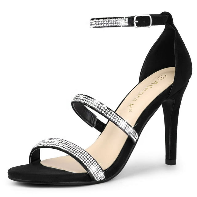 BLISSFUL STEP Sandales à Talon pour Femmes avec Bride à la Cheville Ornée de Strass