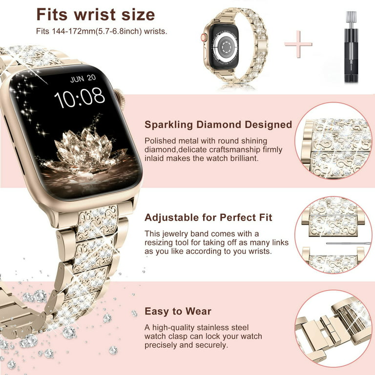 LGSY Apple Watch Band 42mm 44mm 45mm 49mm Series 8 7 6 5 4 3 2 1 SE Ultra  Women Bling Diamond Replacement Bracelet iWatch Strap Jewelry Replacement