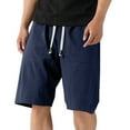 thumbnail image 4 of Ecqkame Summer Mens Straight Leg Shorts Elastic Waist Drawstring Fashion Shorts Stretch Lightweight Beach Shorts with Pockets 03-Navy M, 4 of 7