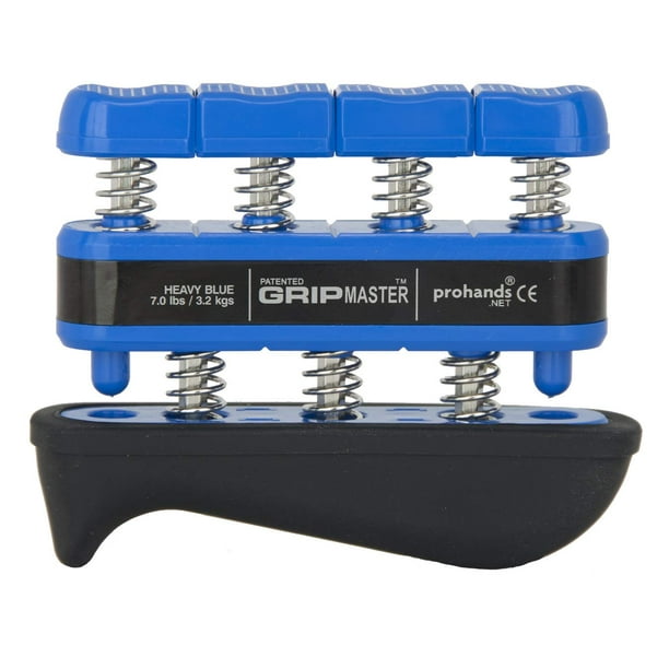 Prohands Gripmaster Rehab Ejercitador de mano Ejercitador de dedos (fortalecedor de agarre de mano) Sistema de pistón de dedo con resorte Cojín de palma agregado (7 lb de tensión pesada Blue-Gripmaste