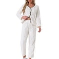 thumbnail image 1 of Conjunto de pijama de franela para mujer, de manga larga, con botones, cuello en V, pantalones de forro polar esponjoso, ropa de casa M blanca, 1 of 6