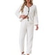 thumbnail image 1 of Conjunto de pijama de franela para mujer, de manga larga, con botones, cuello en V, pantalones de forro polar esponjoso, ropa de casa M blanca, 1 of 6
