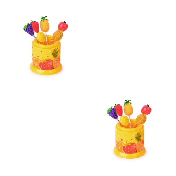 Ounissouiy Paquete de 6 palillos de frutas de acero inoxidable para ensaladas, pasteles, postres, tenedores para aperitivos, fiambrera lavable para el Amarillo 2piezas Ounissouiy CBP443057