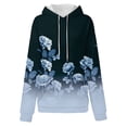 thumbnail image 3 of Women's Fall And Winter Printed Pullover Hooded Sweatshirt Long Sleeve Fashion Retro Floral Print Sweatshirt Drawstring Hoodie for Casual Outdoor Wear,Navy,M, 3 of 5