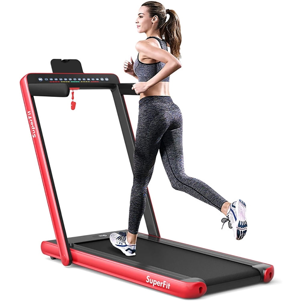 Yardi Yard 2-in-1 Electric Motorized Health and Fitness Folding Treadmill with Dual Display and Speaker-Red, Treadmill for Walking & Running