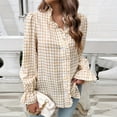 thumbnail image 4 of T-Shirts for Women, Womens Plaid Shirts 2025 Plus Size Holiday Party Tops Ruffled V-Neck Blouse Long Sleeve Casual Fall Winter Lounge Wear Christmas Photo Outfits Machine Beige M, 4 of 4