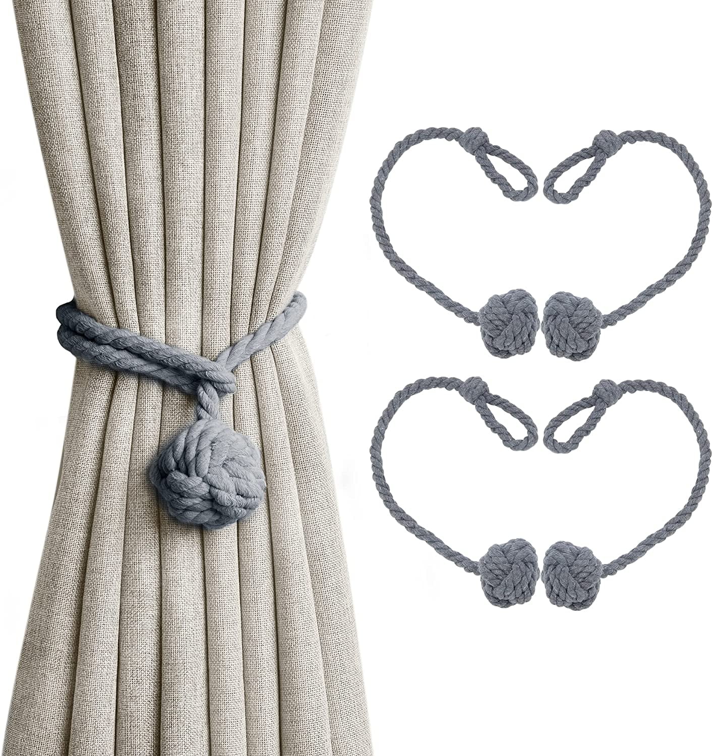 Magnetic Curtain Tiebacks 4 Pack: Strong Magnets Closure, Boho Curtain  Tiebacks Holders Wood Bead Magnetic Curtain Ties Back for Drapes & Curtains