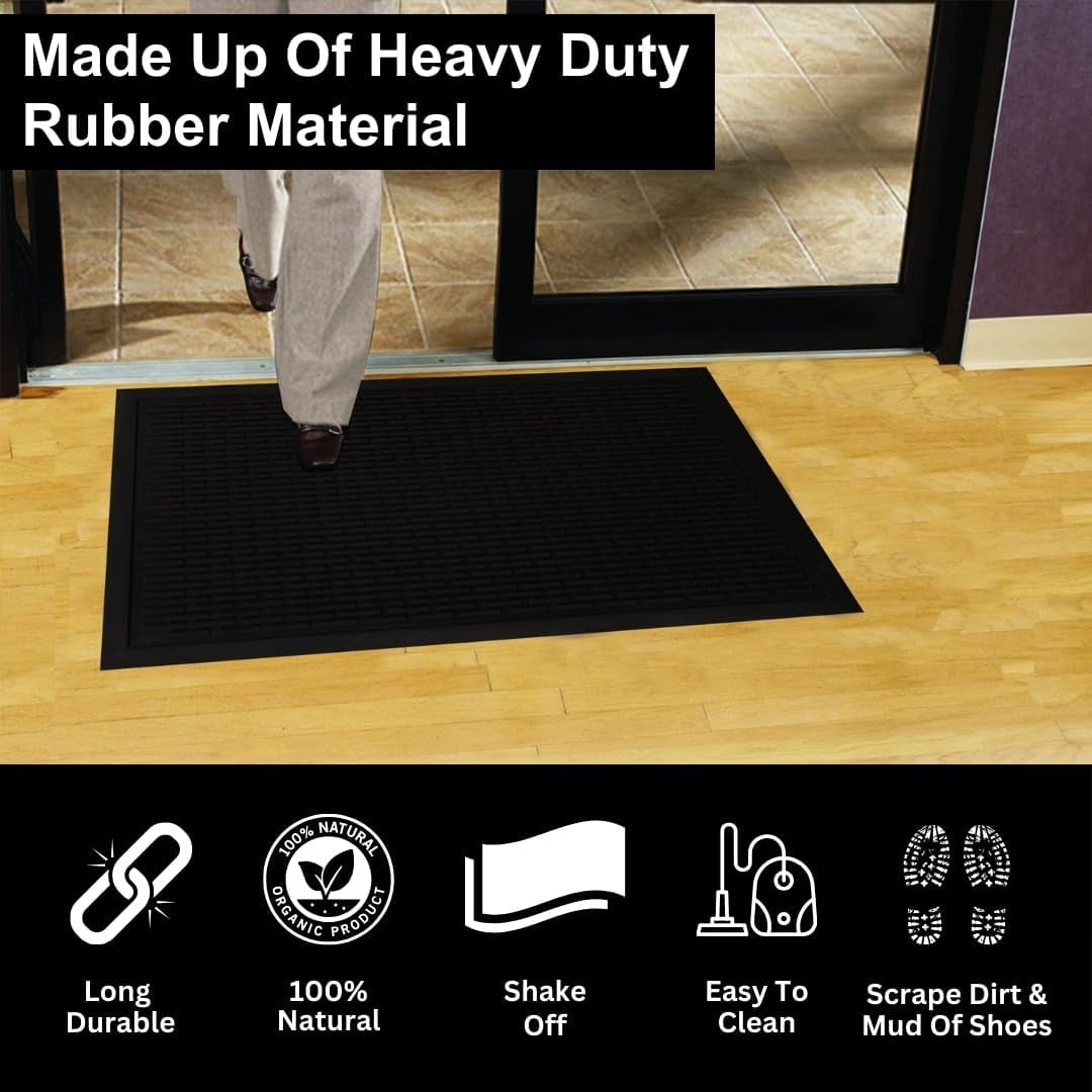 A1HC Natural Rubber Scraper Door Mat 18"x30" for Mud & Dirt Control, Heavy Traffic, Commercial & Residential Entryways
