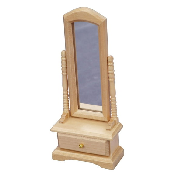 Miniature Dollhouse Furniture, 1:12 Scale Wooden Dressing Mirror with Drawers Doll House Furniture Toys for Dollhouse Bedroom Living Room Decor