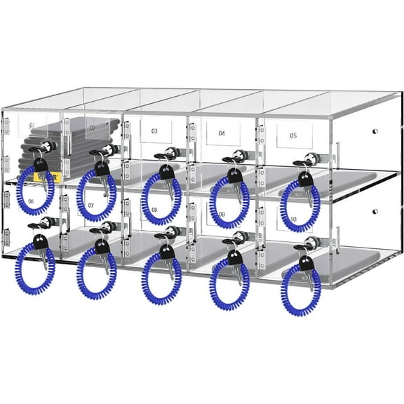10 Slot Acrylic Wall Mounted Cell Phone Storage Locker with Door Locks and Keys Clear Cabinet for Office Classroom Gym
