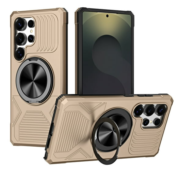 For Samsung Galaxy S25 Edge Phone Case,360°Rotatable Ring Kickstand,Compatible with Mag-safe,Heavy Duty Shockproof Anti-Scratch Protective Non-Slip Anti-fall Rugged Durable Phone Case,Gold