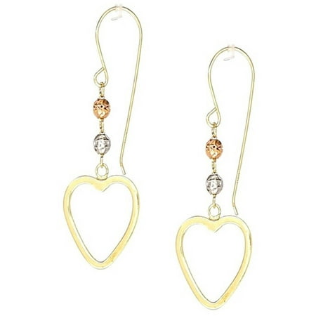 14kt Yellow, White and Rose Gold Tri-Color Diamond-Cut Heart Love Bead/Ball Dangle and Drop Earrings, French Wire