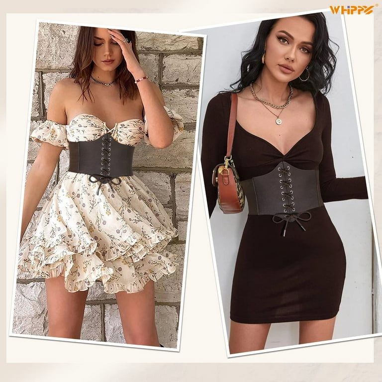 WHIPPY Women Lace-up Corset Waist Belt, Elastic Black Wide  display picture 1