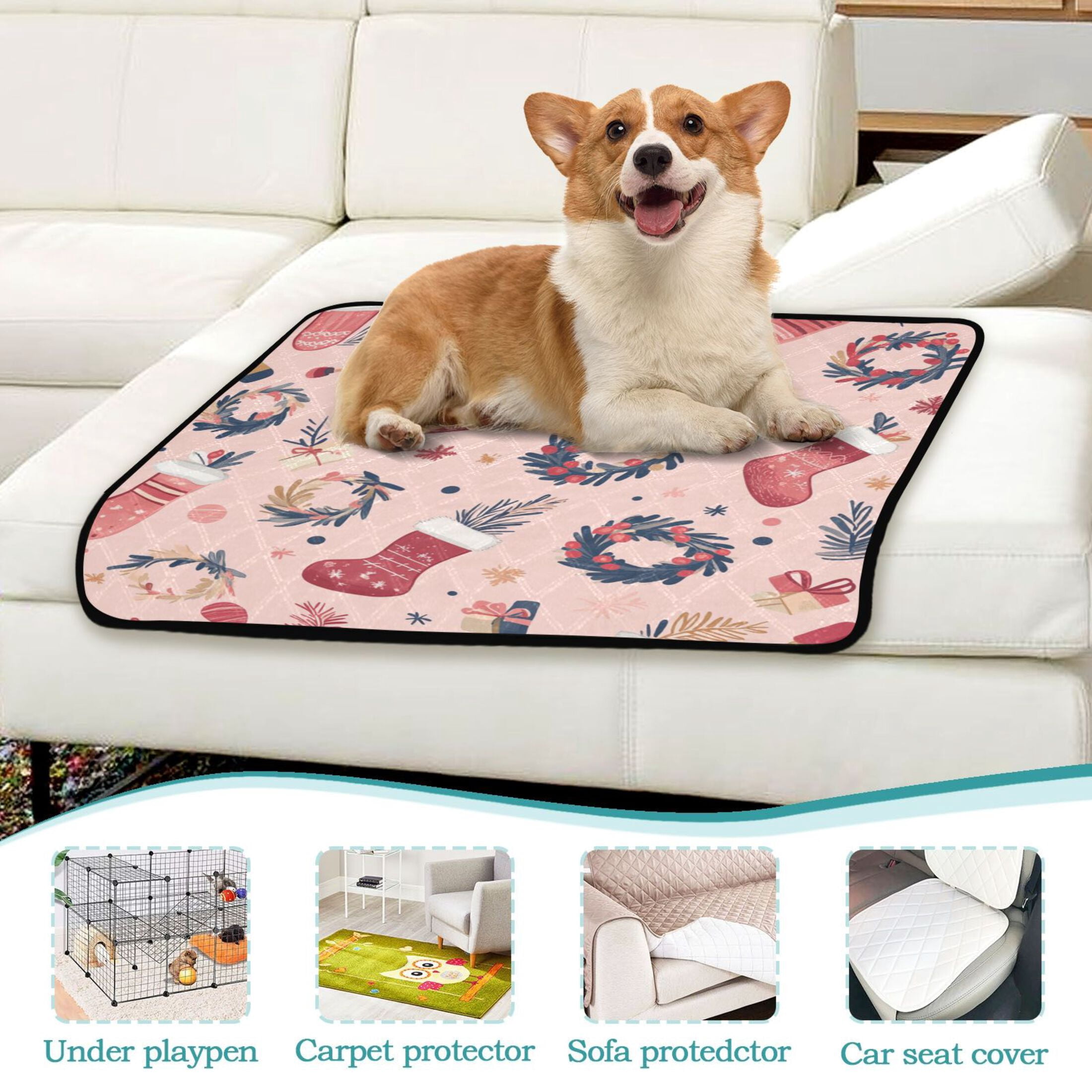 Qxltty A Pattern with Christmas Stockings and Wreaths Cat litter Pads Pet Set of 3 Diaper Mats Center Anti-leakage Layer Absorbent Soft and Comfortable