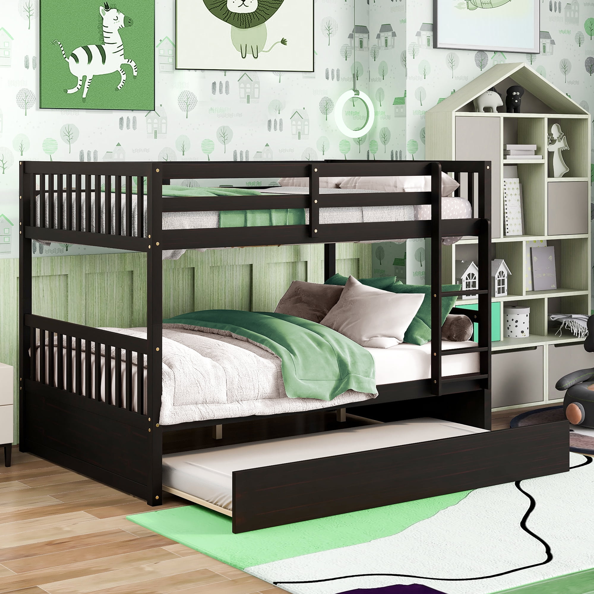 uhomepro Kids Bunk Bed with Trundle, Full Over Full Bunk Beds Can Be