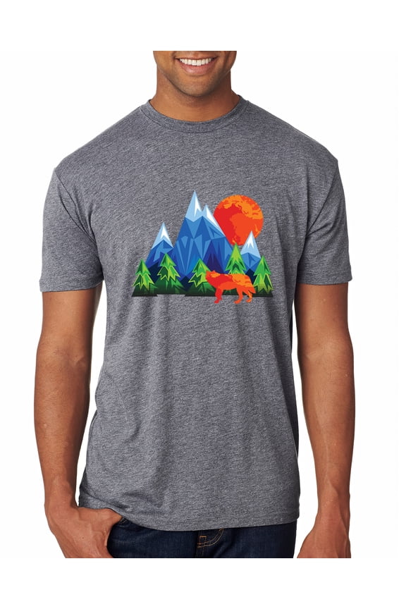 Neon Colorful California Bear Sunset Cali Redwoods | Mens Fashion Premium Tri Blend T-Shirt, Premium Heather, 2XL