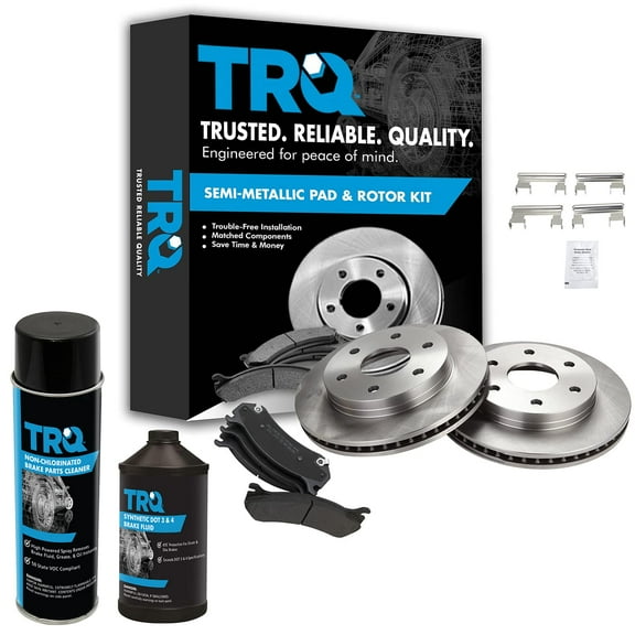 TRQ Front Metallic Brake Pad & Rotor Kit w/Fluids for Chevy GMC SUV Pickup Truck BKA17437